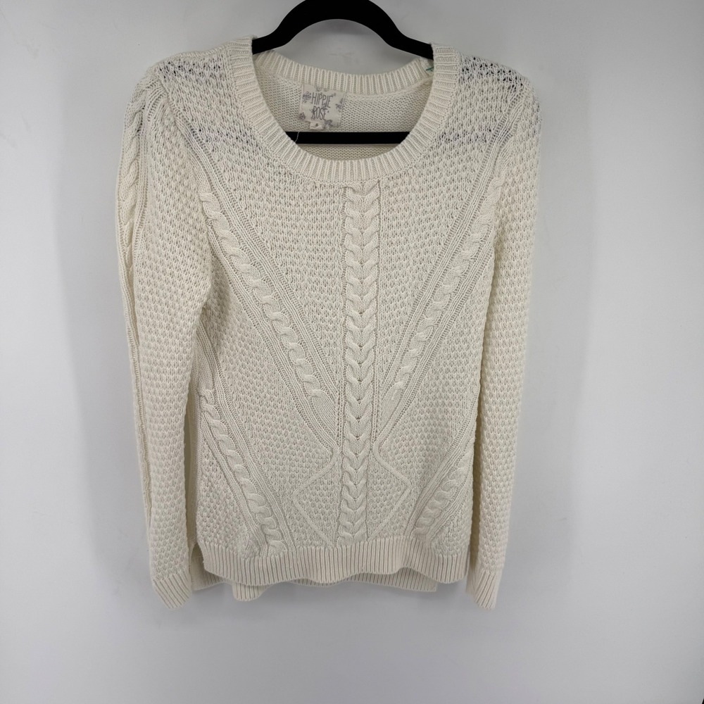 Hippie Rose Cream Cable Knit Crew Neck Sweater Ivory H6F0129M Small
